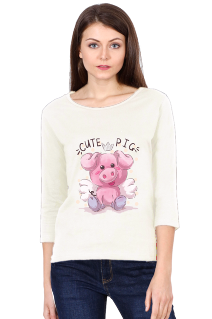 Cute Pig - Women's Round Neck Full Sleeve T-Shirt