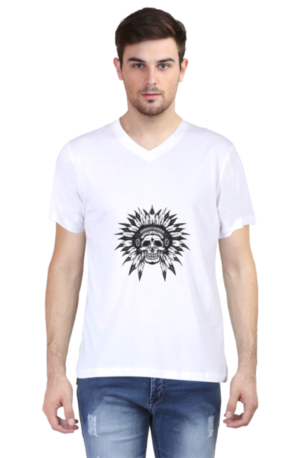 Skull Indian - Men's V-Neck Half Sleeve T-Shirt