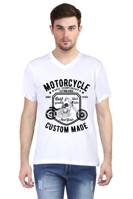 Motorcycle Custom Black- Men's V-Neck Half Sleeve T-Shirt