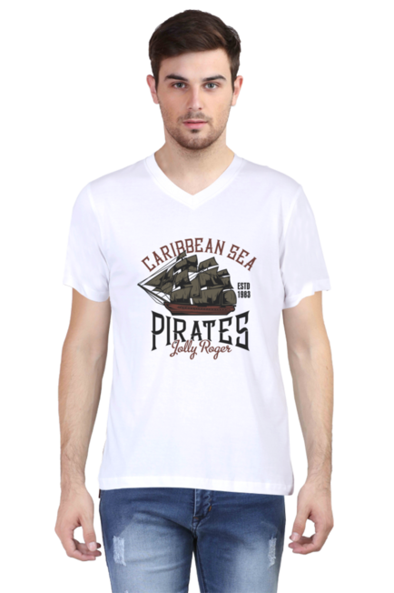 Caribbean Sea Pirates - Men's V-Neck Half Sleeve T-Shirt