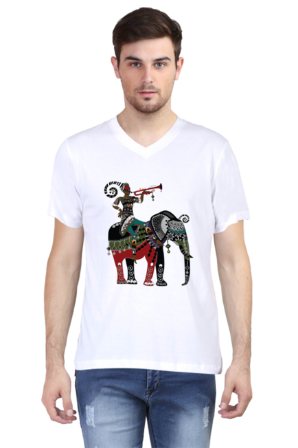 Elephant Warrior - Men's V-Neck Half Sleeve T-Shirt