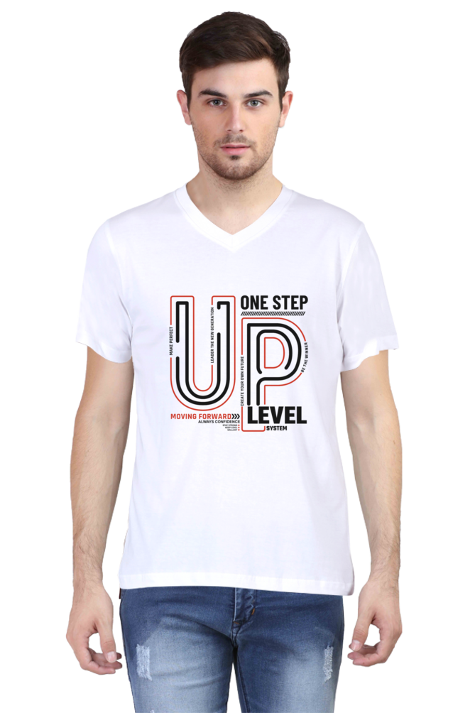 One Step Up Level - Men's V-Neck Half Sleeve T-Shirt