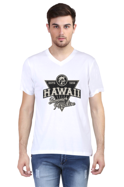 Hawaii Summer Paradise -  Men's V-Neck Half Sleeve T-Shirt