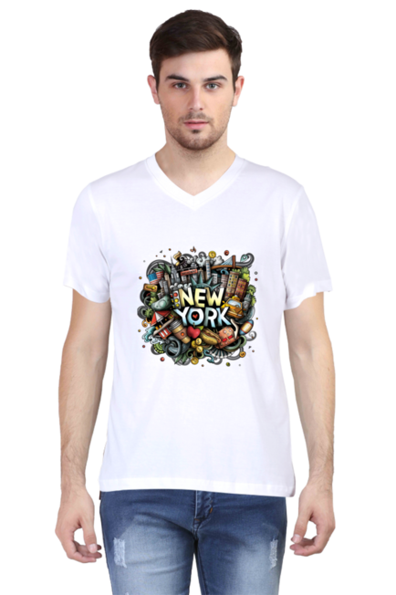 New York City - Men's V-Neck Half Sleeve T-Shirt