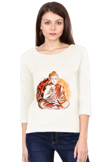 Meditating Buddha - Women's Round Neck Full Sleeve T-Shirt