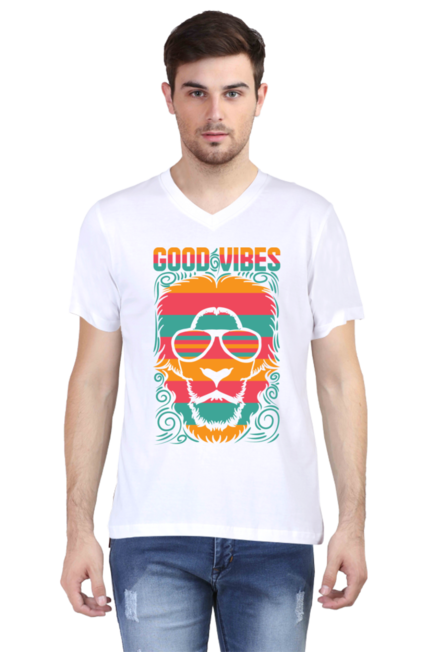 Good Vibes-Men's V-Neck Half Sleeve T-Shirt