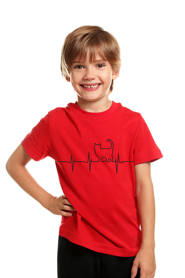 Cat On the Life Line - Kid's Round Neck Half Sleeve T-Shirt (Boys)