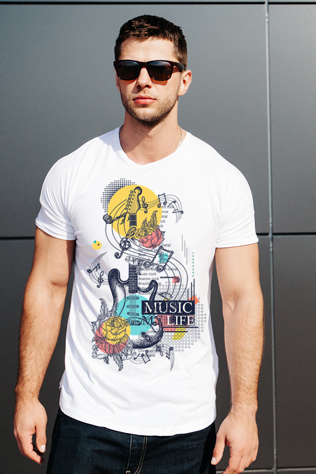 Pure Music Life - Men's Round Neck Half Sleeve T-Shirt