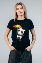 Load image into Gallery viewer, Panda With Umberlla - Women&#39;s Round Neck Half Sleeve T-Shirt
