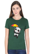 Load image into Gallery viewer, Panda With Umberlla - Women&#39;s Round Neck Half Sleeve T-Shirt
