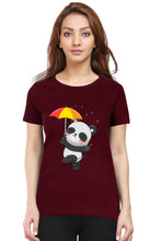 Load image into Gallery viewer, Panda With Umberlla - Women&#39;s Round Neck Half Sleeve T-Shirt
