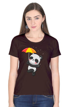 Load image into Gallery viewer, Panda With Umberlla - Women&#39;s Round Neck Half Sleeve T-Shirt
