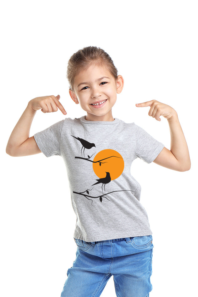 Talking Birds - Kid's Round Neck Half Sleeve T-Shirt (Girls)