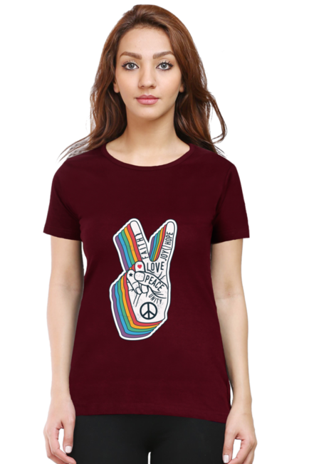 Peace Hand Gesture Sign -  Women's Round Neck Half Sleeve T-Shirt