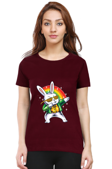 Rainbow Rabbit - Women's Round Neck Half Sleeve T-Shirt