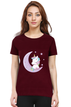 Load image into Gallery viewer, Half Moon and Unicorn - Women&#39;s Round Neck Half Sleeve T-Shirt

