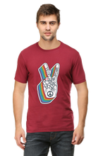 Load image into Gallery viewer, Peace Hand Gesture Sign - Men&#39;s Round Neck Half Sleeve T-Shirt
