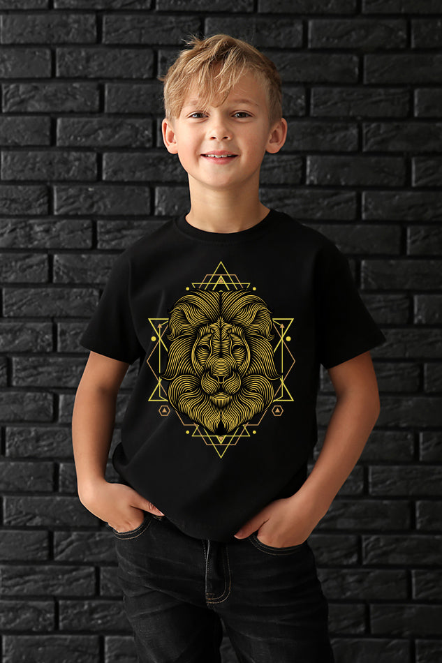 Geometric Lion - Kid's Round Neck Half Sleeve T-Shirt (Boys)