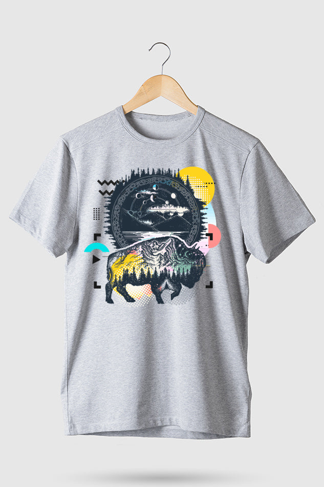 Bison Valley - Men's Round Neck Half Sleeve T-Shirt