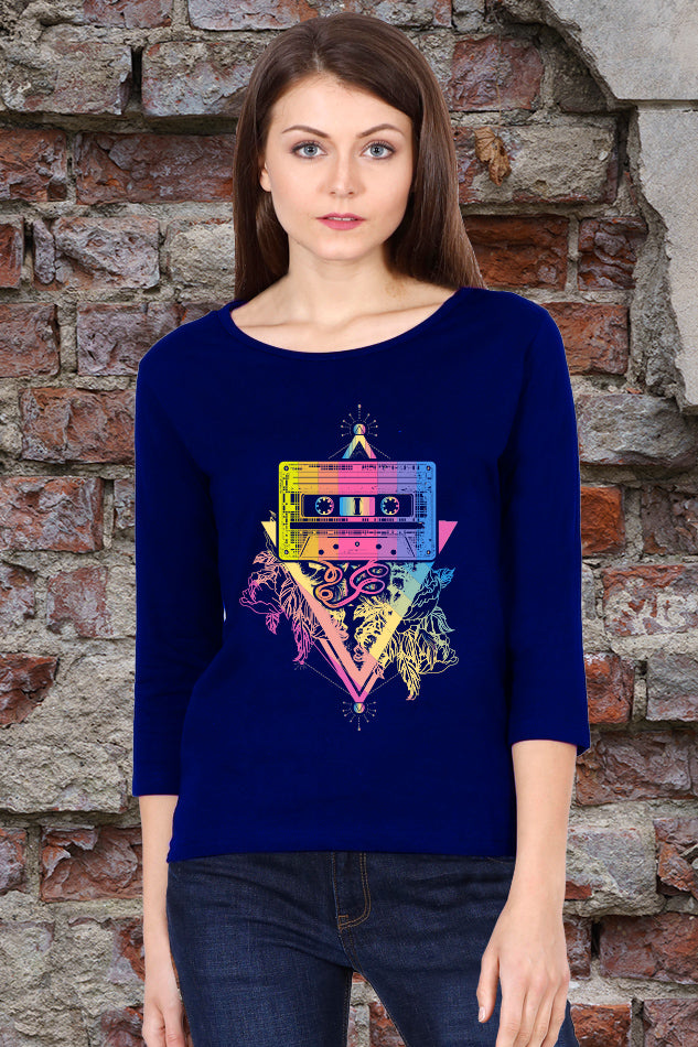 Audio Cassette Illustration - Women's Round Neck Full Sleeve T-Shirt