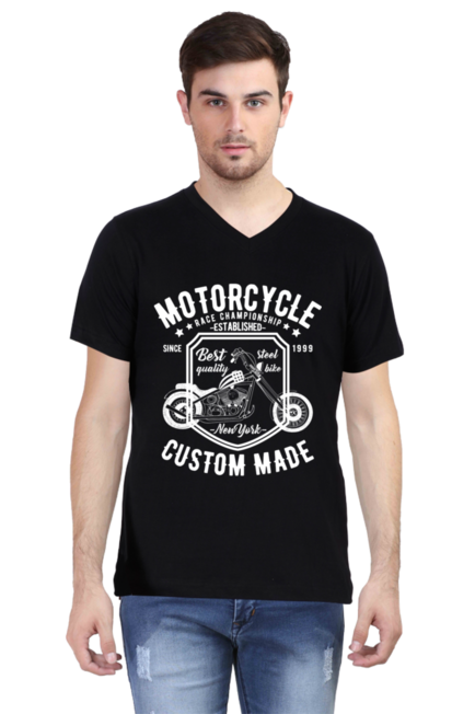 Motorcycle Custom White- Men's V-Neck Half Sleeve T-Shirt