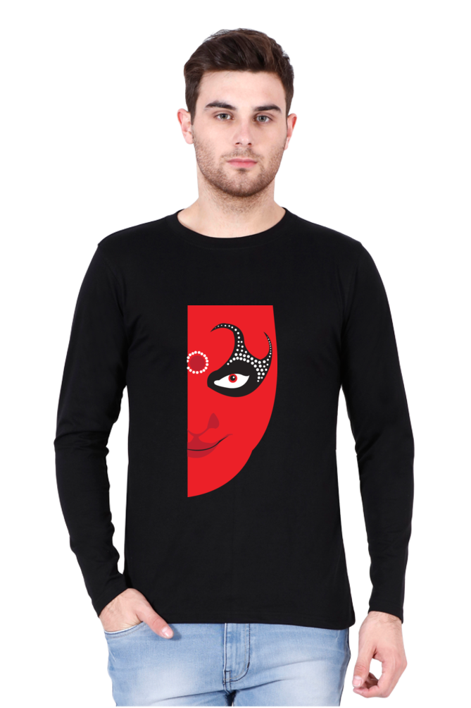 Half Head Theyyam - Men's Round Neck Full Sleeve T-Shirt