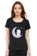 Load image into Gallery viewer, Half Moon and Unicorn - Women&#39;s Round Neck Half Sleeve T-Shirt
