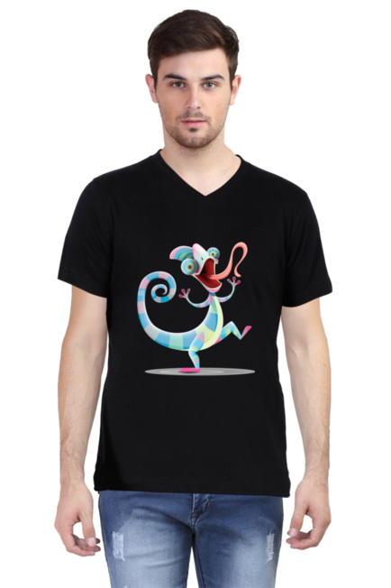 Psychedelic Chameleon - Men's V-Neck Half Sleeve T-Shirt