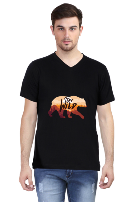 Bear Stay Wild -  Men's V-Neck Half Sleeve T-Shirt