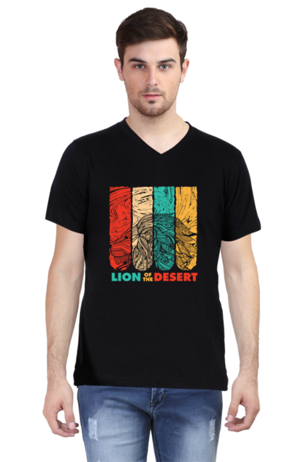 Lion of the Desert - Men's V-Neck Half Sleeve T-Shirt