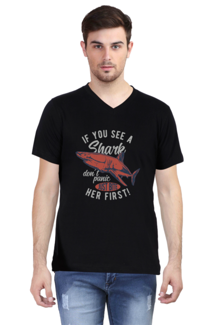 Just Bite Shark - Men's V-Neck Half Sleeve T-Shirt