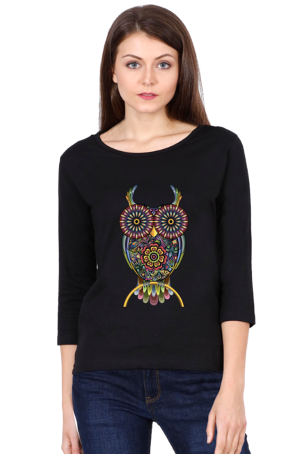 Psychedelic Owl - Women's Round Neck Full Sleeve T-Shirt