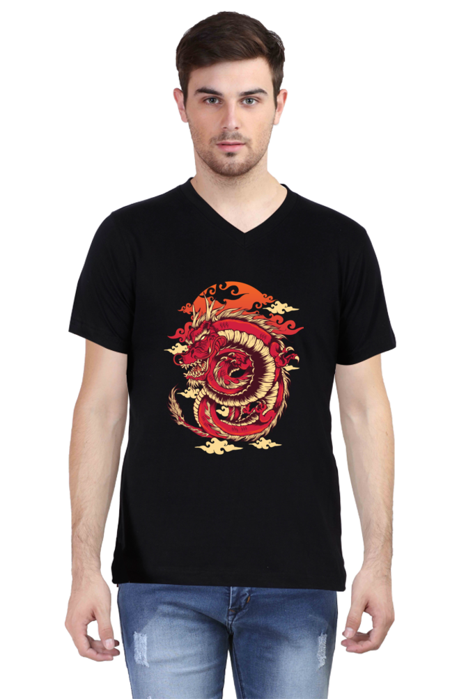 Red Dragon - Men's V-Neck Half Sleeve T-Shirt