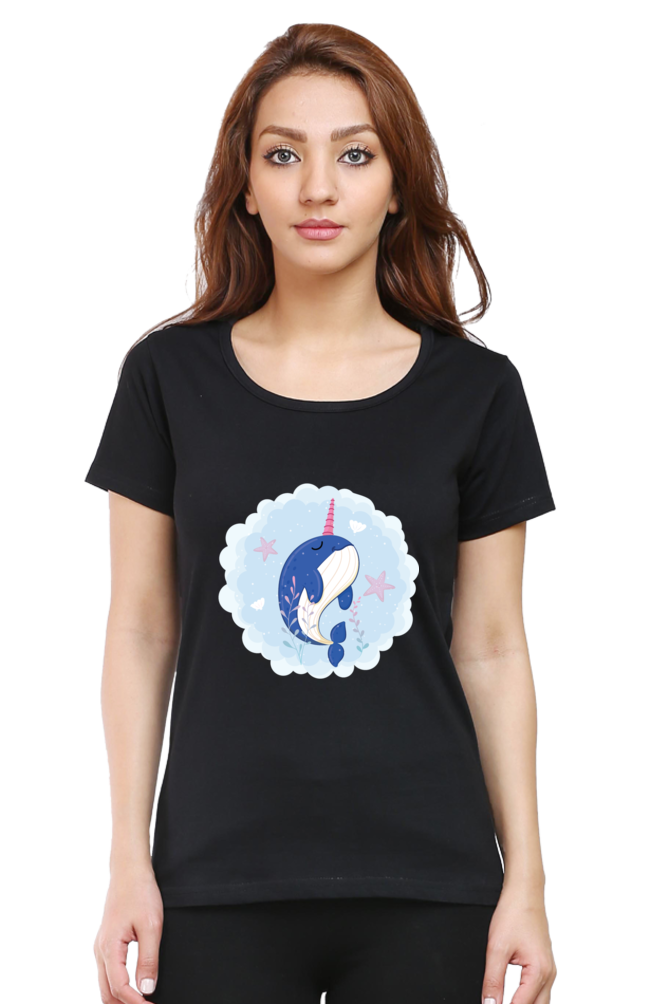 Unicorn Whale - Women's Round Neck Half Sleeve T-Shirt