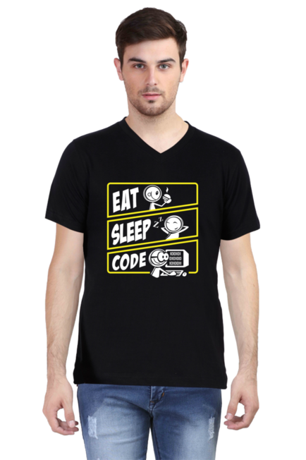 Eat Sleep Code - Men's V-Neck Half Sleeve T-Shirt