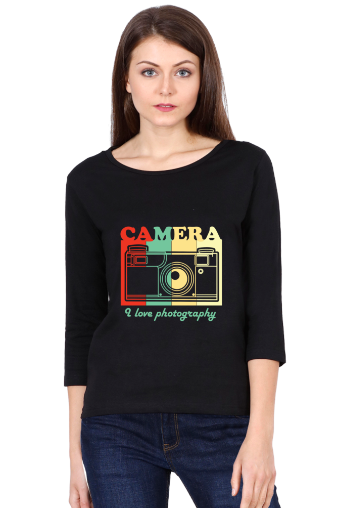 Camera I Love Photography - Women's Round Neck Full Sleeve T-Shirt