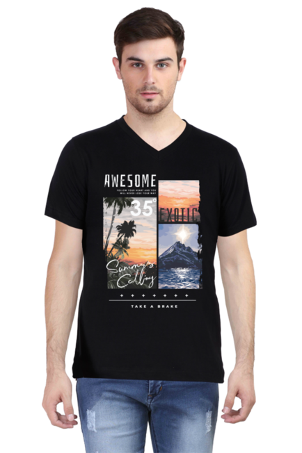 Awesome White-Men's V-Neck Half Sleeve T-Shirt