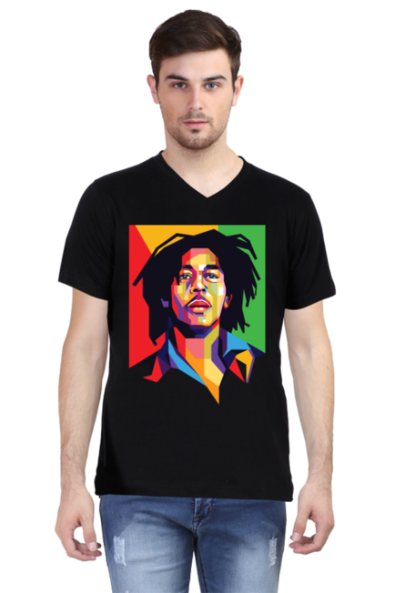 Bob Marley- Men's V-Neck Half Sleeve T-Shirt