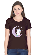 Load image into Gallery viewer, Half Moon and Unicorn - Women&#39;s Round Neck Half Sleeve T-Shirt
