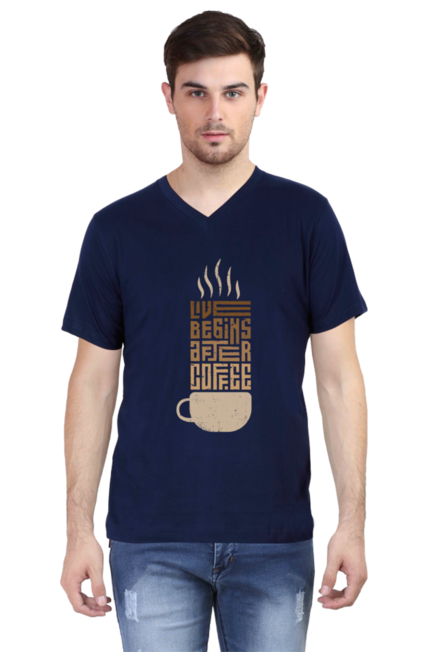 Live Begins After Coffee - Men's V-Neck Half Sleeve T-Shirt