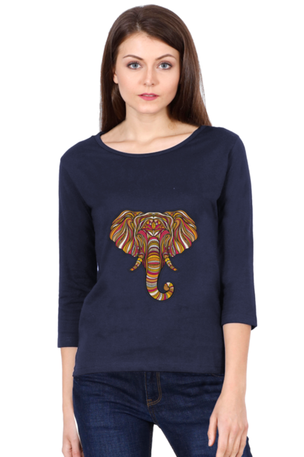 Afro Elephant - Women's Round Neck Full Sleeve T-Shirt