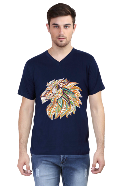 Lion- Men's V-Neck Half Sleeve T-Shirt