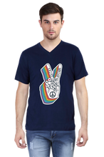 Load image into Gallery viewer, Peace Hand Gesture Sign - Men&#39;s V-Neck Half Sleeve T-Shirt
