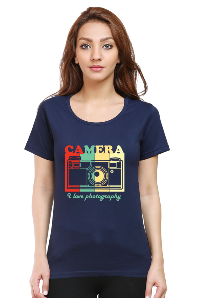Camera I Love Photography - Women's Round Neck Half Sleeve T-Shirt