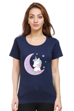 Load image into Gallery viewer, Half Moon and Unicorn - Women&#39;s Round Neck Half Sleeve T-Shirt
