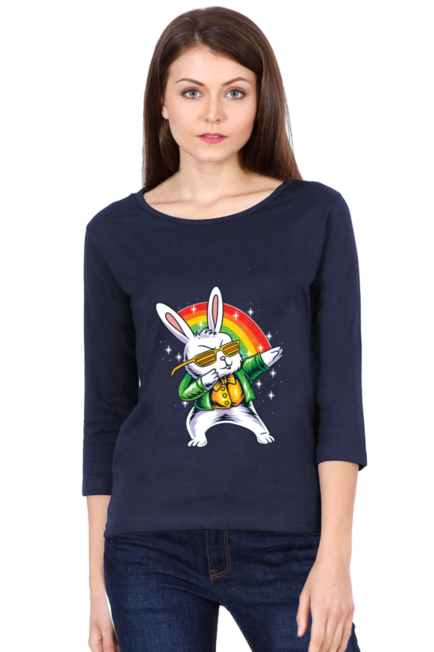 Rainbow Rabbit - Women's Round Neck Full Sleeve T-Shirt