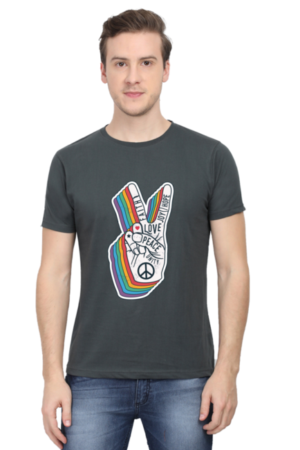 Peace Hand Gesture Sign - Men's Round Neck Half Sleeve T-Shirt