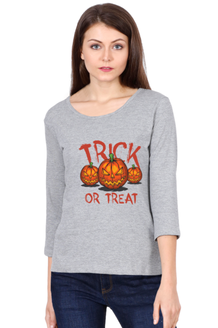 Halloween Trick Or Treat - Women's Round Neck Full Sleeve T-Shirt