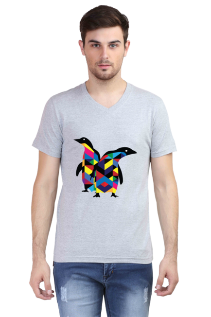 Penguin Twins - Men's V-Neck Half Sleeve T-Shirt