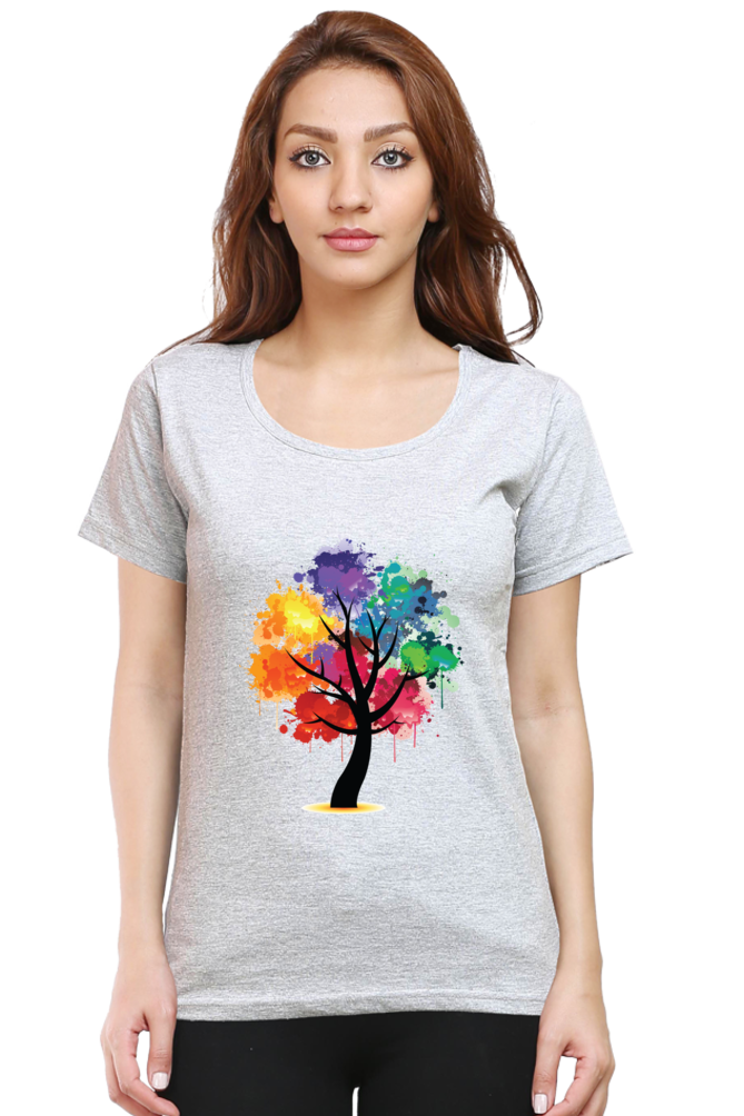 Canvas Painted Tree - Women's Round Neck Half Sleeve T-Shirt